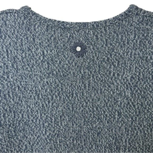 Vtg 90s Hand Embroidered Floral Short Sleeve Knit Sweater Top Size Large Blue - Picture 6 of 8